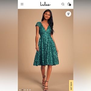 Lulus Green Floral Embroidered Green Midi Dress